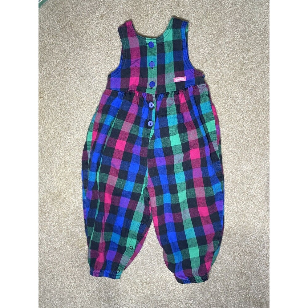 Vintage OshKosh B'gosh Baby 2T Plaid Long Bubble Romper Jumpsuit USA Flannel